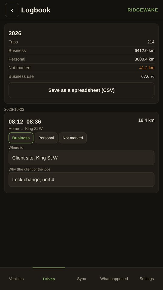 The mileage logbook