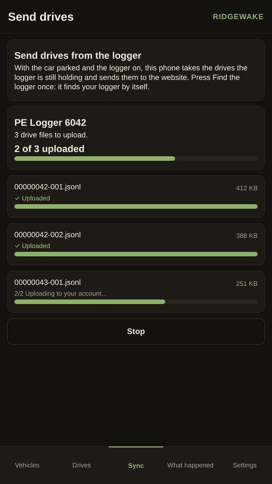 Sending drives from the logger with the phone